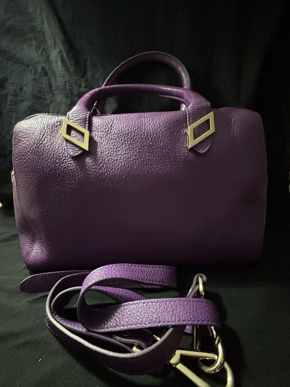 Versace Collection Purple Pebbled Leather Top-Handle Satchel - Picture 5 of 8